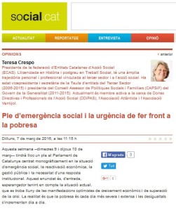 Ple d'emergència Social i pobresa, article d'opinió de Teresa Crespo a Social.cat