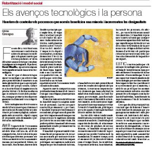 Article 'Els avenços tecnològics i la persona'